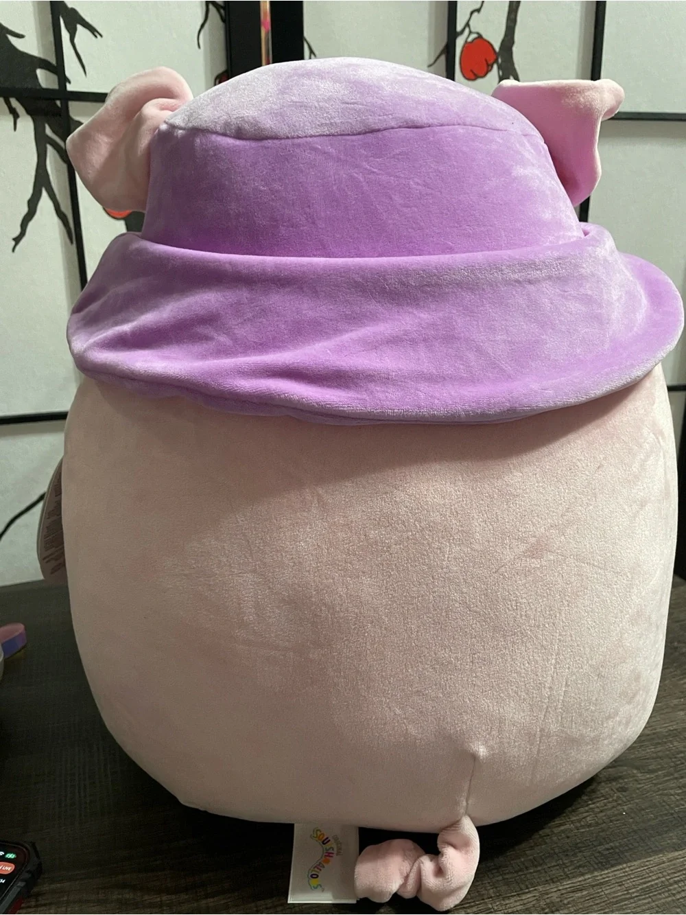 Squishmallows Pink Pig with Lavender Bucket Hat